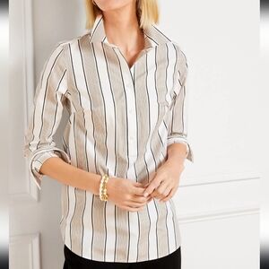 Talbots NWT Size 2X non iron Non-Iron Tunic - Chatham Stripe 1/2 button 352